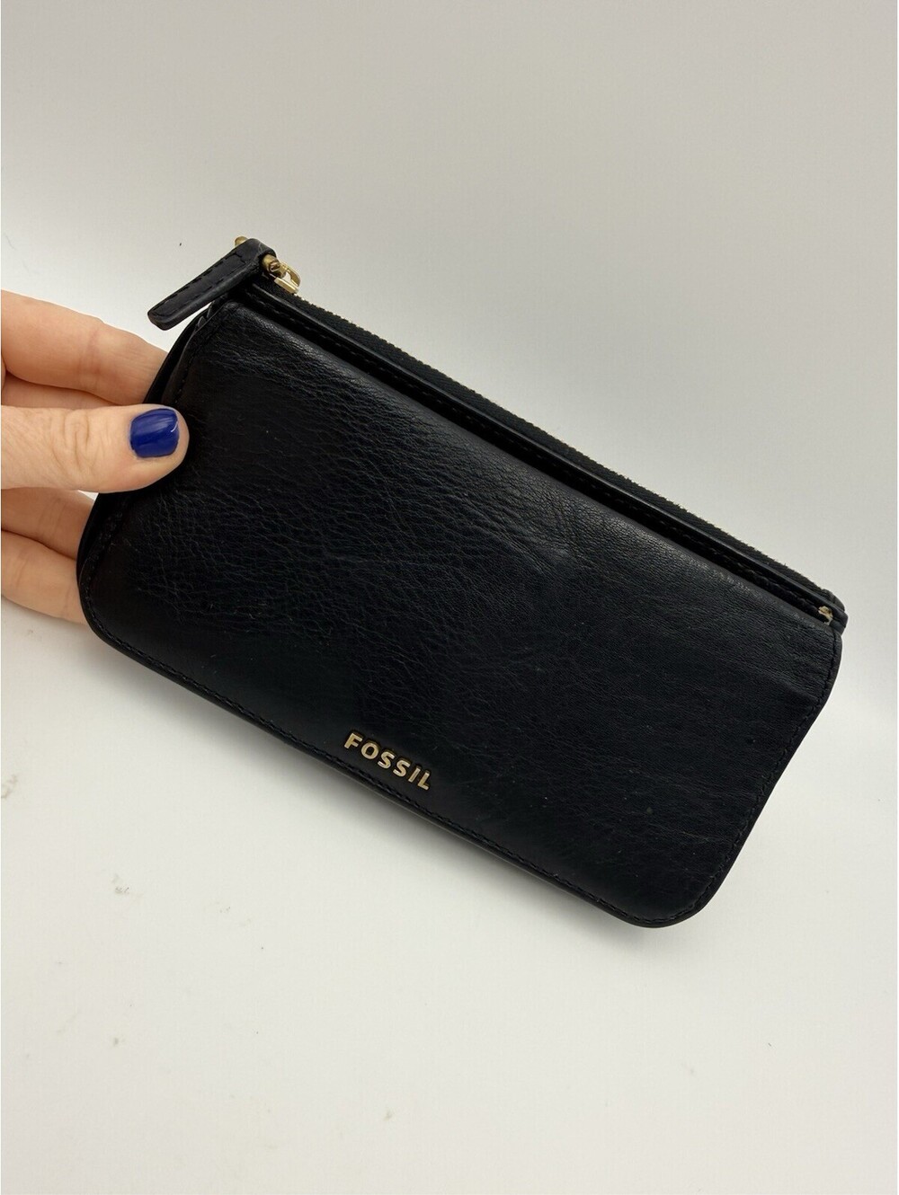 Fossil Lainie Black Clutch Wallet Pebbled Leather